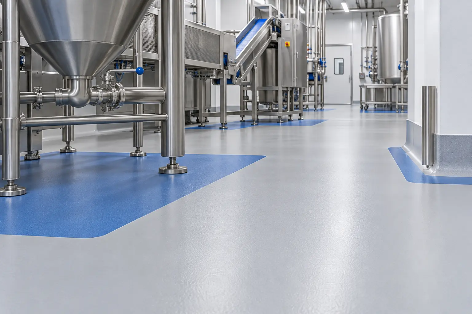 Concepto de piso continuo higiénico en una planta alimentaria